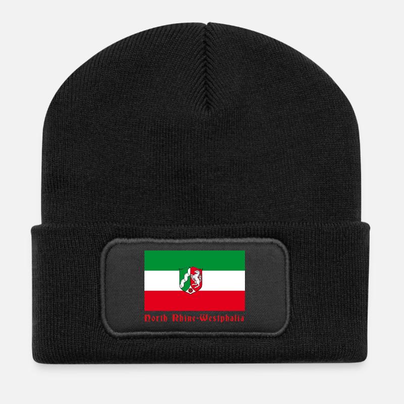 NRW Flagge mit Wappen - Recycelte Patch Beanie - Schwarz