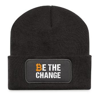 Bitcoin Be The Change - Recycelte Patch Beanie - Dunkelgrau - Vorne