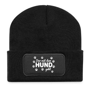 The one with the dog goes funny saying - Recycled Patch Beanie - black - Front