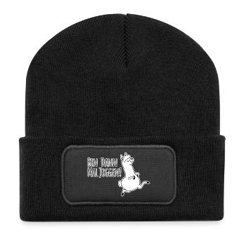 Bin dann mal joggen! Im Lama Style! Bis dann! - Recycelte Patch Beanie - Schwarz - Vorne