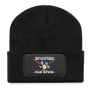 Old man funny billiards billiard player - Recycled Patch Beanie - black - Front