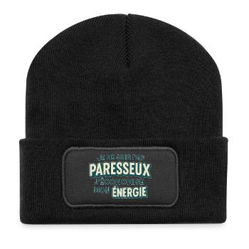 Ich bin nicht faul, ich spare Energie. - Recycelte Patch Beanie - Schwarz - Vorne