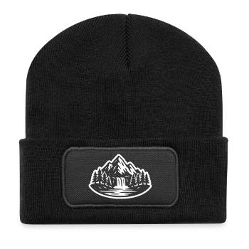 Mountains Landscape Forest Waterfall - Recycled Patch Beanie - black - Front