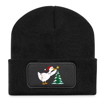 Oie et sapin de Noël - Beanie recyclé à patch - noir - Devant