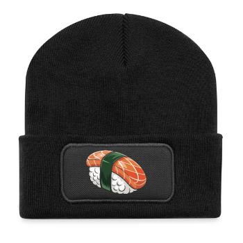Nigiri Sushi mit Grüner Band - Recycelte Patch Beanie - Schwarz - Vorne