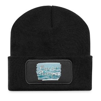 Meer ist Therapie - Recycelte Patch Beanie - Schwarz - Vorne