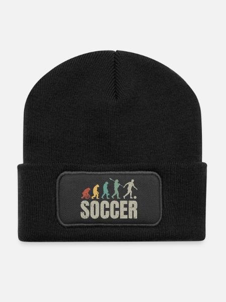 Football Evolution | Soccer Evolution - Recycled Patch Beanie - black