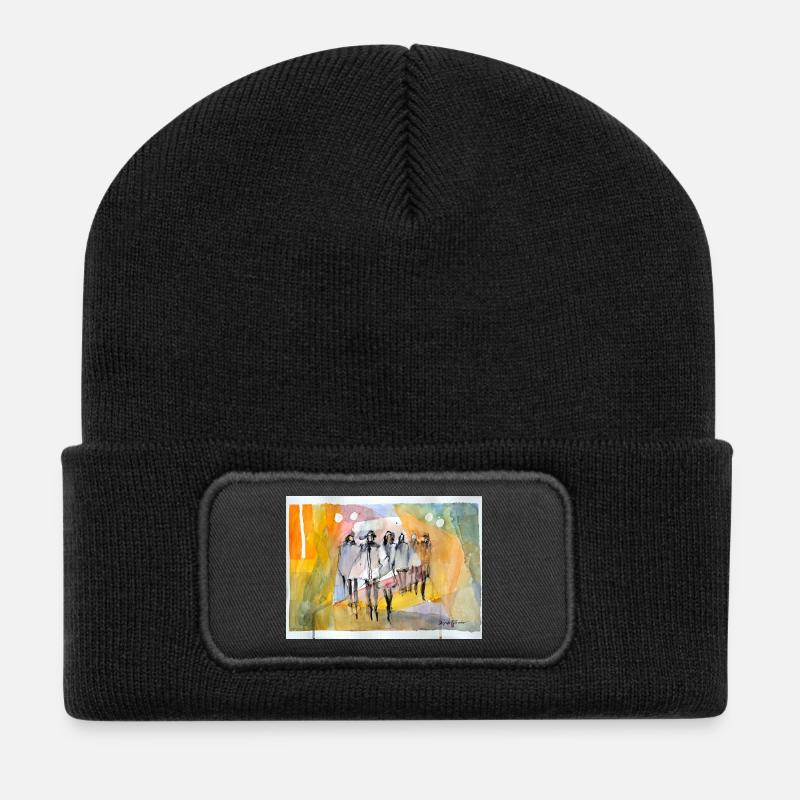 Abstrakte Menschen,  Aquarell  - Recycelte Patch Beanie - Schwarz