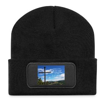 Stations du Croix au-dessus d’un paysage montagneux - Beanie recyclé à patch - noir - Devant