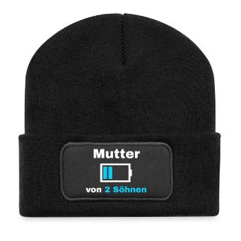 Mother Son Saying Pride Mom 2 Kids Gift - Recycled Patch Beanie - black - Front