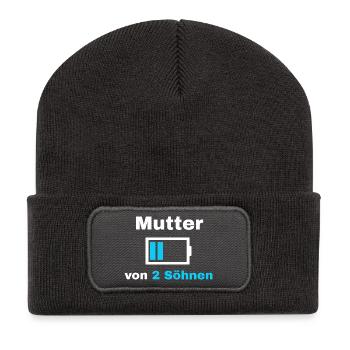 Mutter Sohn Spruch Stolz Mama 2 Kinder Geschenk - Recycelte Patch Beanie - Dunkelgrau - Vorne