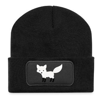 Style minimaliste du renard polaire des neiges mignons - Beanie recyclé à patch - noir - Devant
