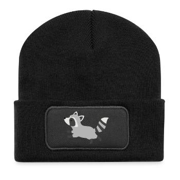 Süßer laufender Waschbär minimalistischen Stil - Recycelte Patch Beanie - Schwarz - Vorne