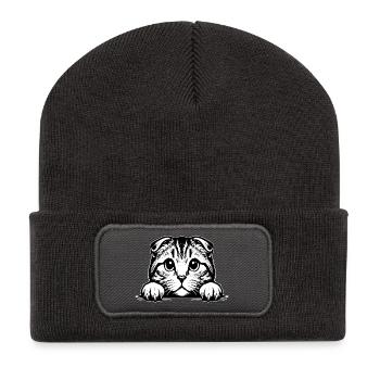 Schottische Faltohrkatze mit Pfoten - Recycelte Patch Beanie - Dunkelgrau - Vorne