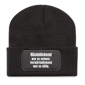 Difficult in retrospect, necessary forward - Recycled Patch Beanie - dark grey - Front