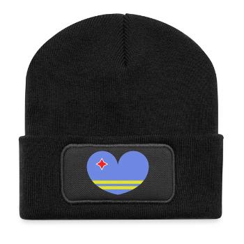 Herz der Aruba-Flagge - Recycelte Patch Beanie - Schwarz - Vorne