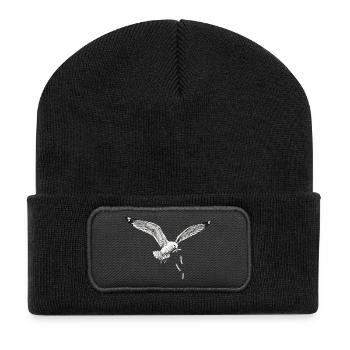 Mouette drôle qui vole des frites sur la plage - Beanie recyclé à patch - noir - Devant