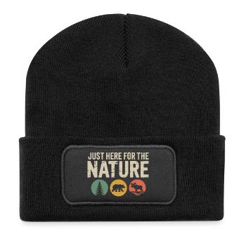 Nature Icons: Tree Bear Moose Silhouettes - Recycled Patch Beanie - black - Front