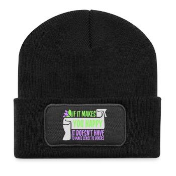 If Makes You Happy Sense Others Spruch Glück Frei - Recycelte Patch Beanie - Schwarz - Vorne