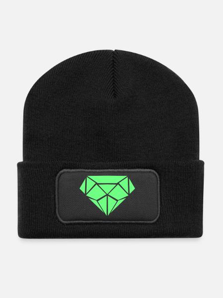 Grüner Diamant Geometrie - Recycelte Patch Beanie - Schwarz