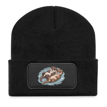 Cute Otter Couple - Recycled Patch Beanie - black - Front