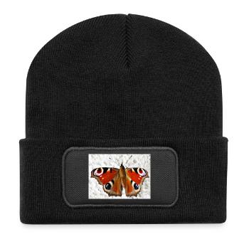 Motif papillon à œil de paon - Beanie recyclé à patch - noir - Devant