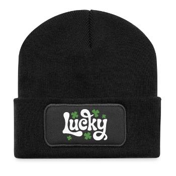 Lucky Shamrock Lettering - Recycled Patch Beanie - black - Front