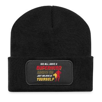 We All Have a Superhero Inside Us Design - Recycelte Patch Beanie - Schwarz - Vorne