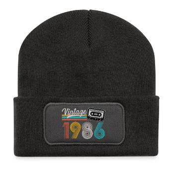 1986 Vintage Retro Geburtstagsgeschenk - Recycelte Patch Beanie - Dunkelgrau - Vorne