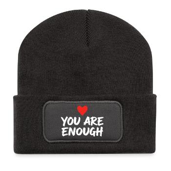 You are enough Herz Affirmation Selbstliebe - Recycelte Patch Beanie - Dunkelgrau - Vorne