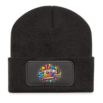 Je suis un don d’inscription scolaire pour un écolier - Beanie recyclé à patch - charbon - Devant