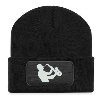 Jazz-Saxophon Silhouette - Recycelte Patch Beanie - Schwarz - Vorne