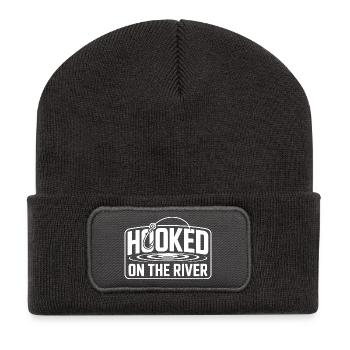 Accroché à la pêche à la mouche sur la rivière - Beanie recyclé à patch - charbon - Devant