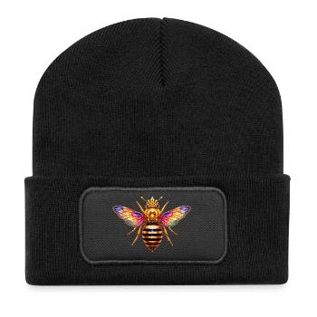 Queen Bee Bienenkönigin - Recycelte Patch Beanie - Schwarz - Vorne