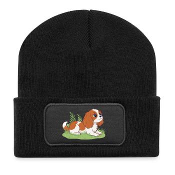 Welpenreiter auf Happy Grass - Recycelte Patch Beanie - Schwarz - Vorne
