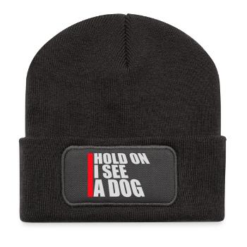 Hold On I See A Dog Hund Lustig Abgelenkt Spruch - Recycelte Patch Beanie - Dunkelgrau - Vorne