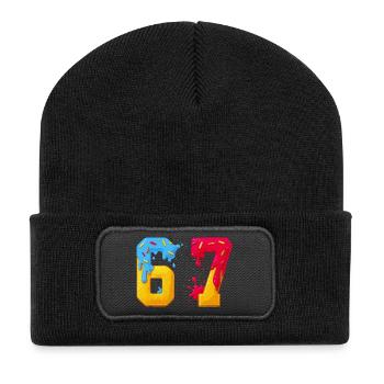 67 - Siebenundsechzig Zahl Sweet 67 Meme Donut Sechs 7 - Recycelte Patch Beanie - Schwarz - Vorne