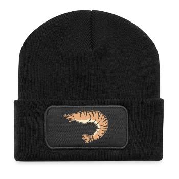 Pastel shrimp cartoon stripe tiger - Recycled Patch Beanie - black - Front