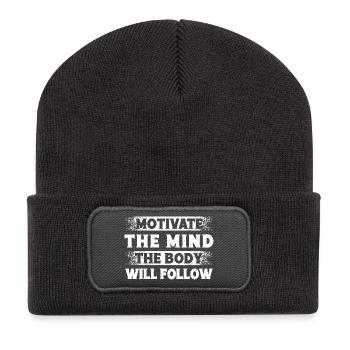 Powerlifting Bodybuilder Motivate Mind Body Follow - Recycelte Patch Beanie - Dunkelgrau - Vorne