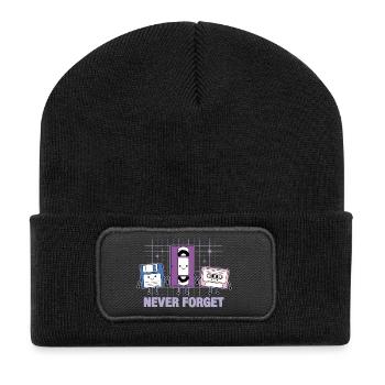 Vergiss niemals Nostalgie für Retro-VHS-Diskettenkassetten - Recycelte Patch Beanie - Schwarz - Vorne