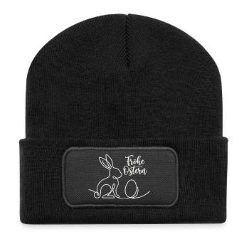 Frohe Ostern, Süßes Häschen Shirt, Hoodie, Schürze - Recycelte Patch Beanie - Schwarz - Vorne