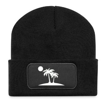 Silhouette de Palm Island sur la plage - Beanie recyclé à patch - noir - Devant