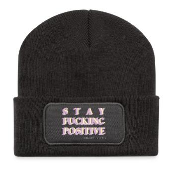 Reste positif, déclaration de faute de frappe - Beanie recyclé à patch - charbon - Devant