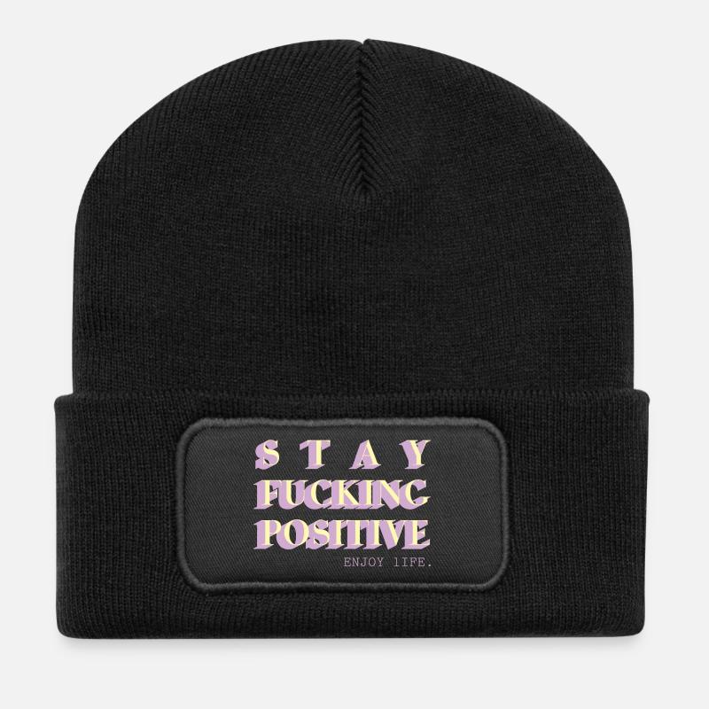 Stay Positive Typo Statement - Recycelte Patch Beanie - Schwarz