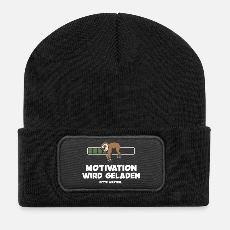 Motivation wird geladen Faultier Faultiermotiv - Recycelte Patch Beanie - Schwarz