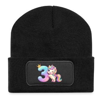 J’ai 3 ans de fille licorne Kawaii - Beanie recyclé à patch - noir - Devant
