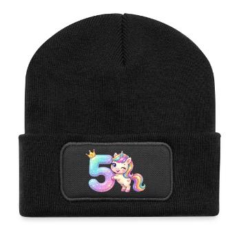 I'm 5 Kawaii Unicorn Girl Birthday - Recycled Patch Beanie - black - Front