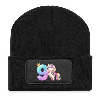 I'm 9 Kawaii Unicorn Girl Birthday - Recycled Patch Beanie - black - Front