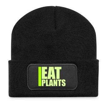 Eat Plants Lustig Vegan Vegetarisch Statement Logo - Recycelte Patch Beanie - Schwarz - Vorne