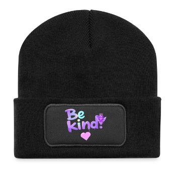 Sei freundlich Kawaii Angel Lavendel Christian Design - Recycelte Patch Beanie - Schwarz - Vorne